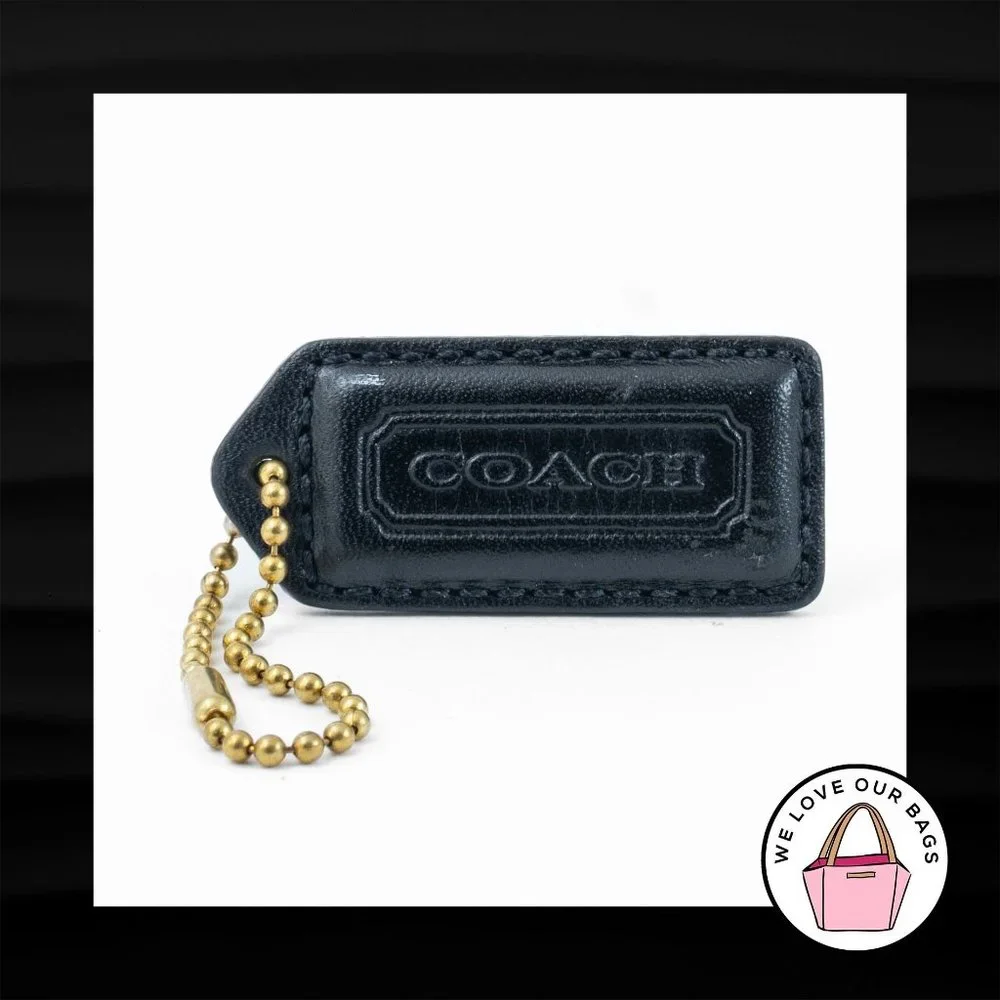 2" Medium COACH BLACK LEATHER BRASS KEY FOB BAG CHARM KEYCHAIN HANGTAG TAG